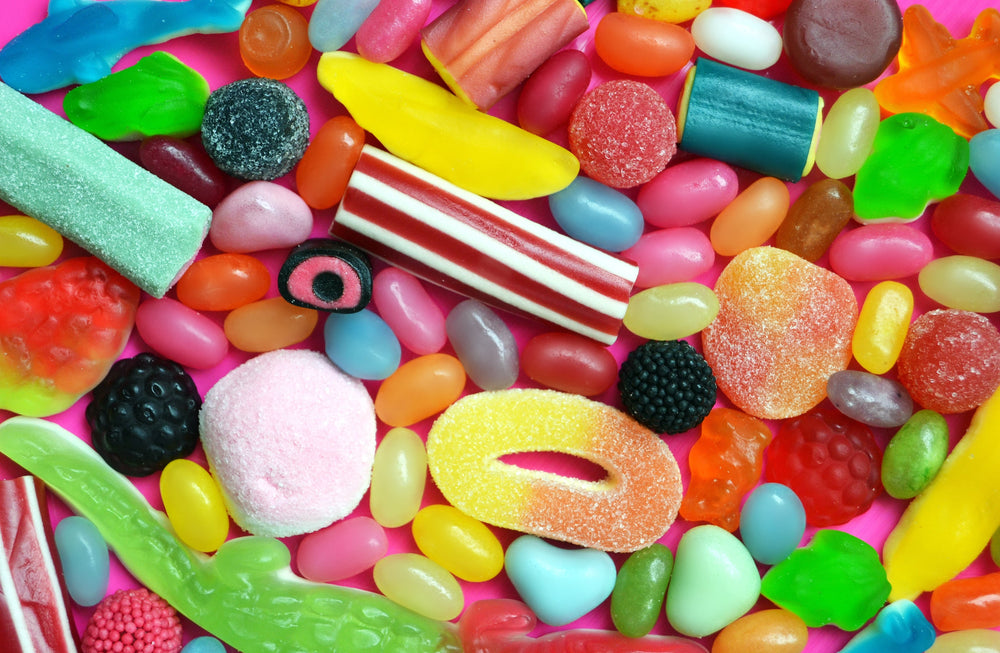 Different types of sugary candy A