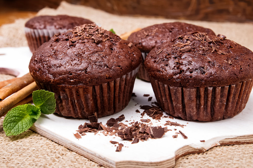 Large chocolate muffins on platter 1