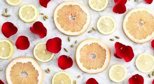 Grapefruits, lemons, and flowers pattern