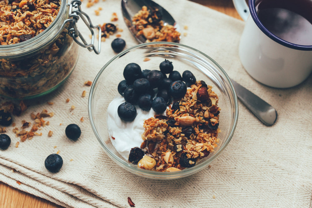 Yogurt and blueberries with granola
