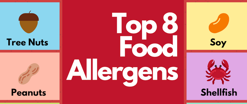 Top 8 food allergens - tree nuts, soy, peanuts, shellfish