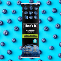 Load image into Gallery viewer, That&#39;s it. Blueberry Probiotic Bar on top of a blueberry pattern
