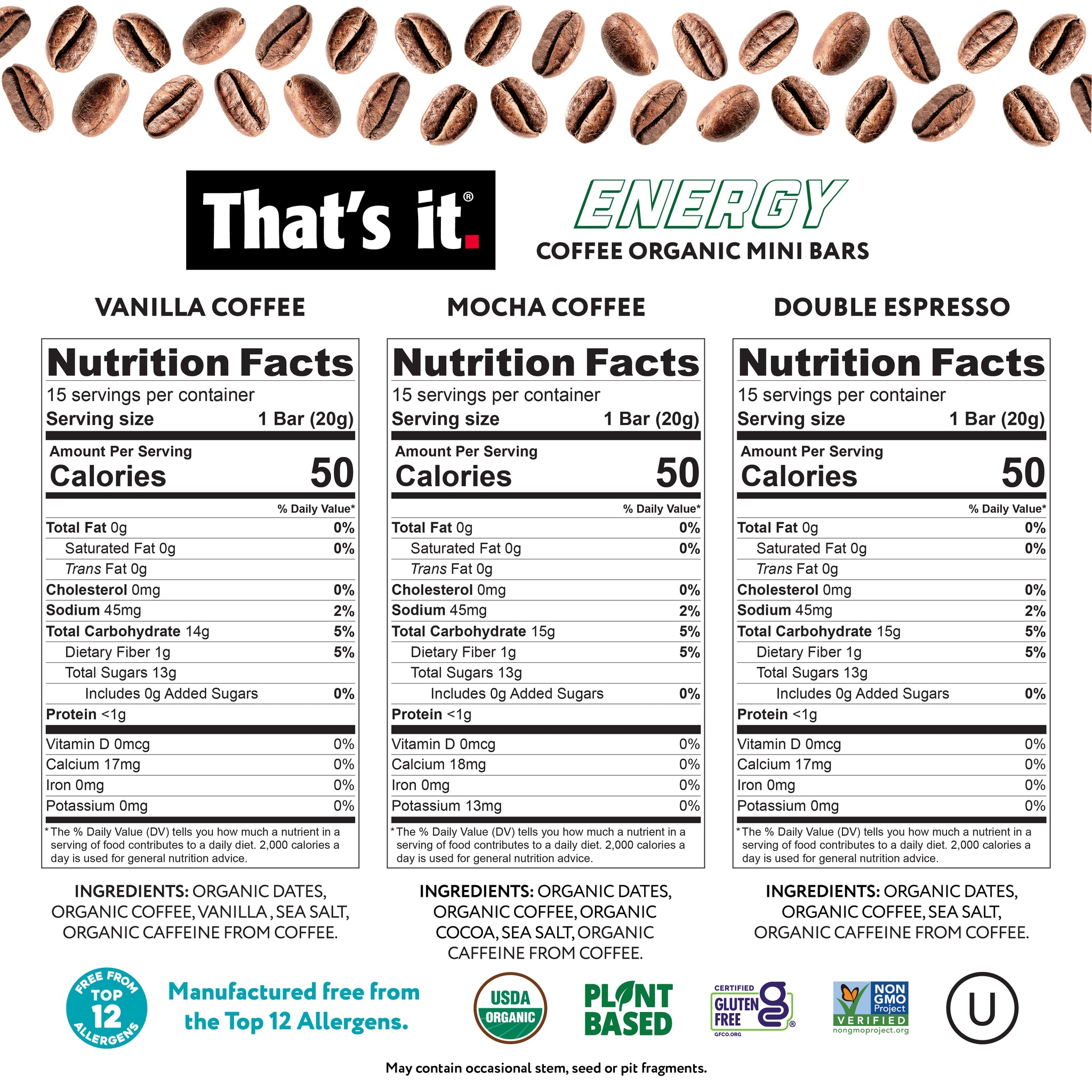 Organic Energy Minis Variety Pack - Double Espresso, Mocha & Vanilla (