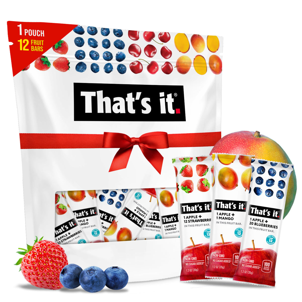 Fruit Bar Variety Pack - Blueberry, Mango & Strawberry (12 Bars)
