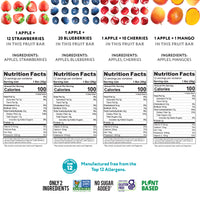Load image into Gallery viewer, Nutrition information for strawberry, blueberry, cherry, and mango fruit bars 
