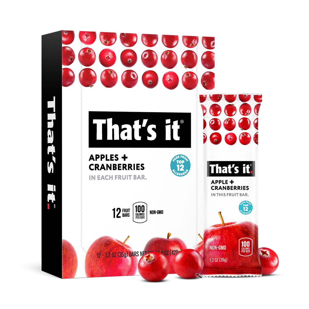 12 count box of Apple + Cranberry plus single bar
